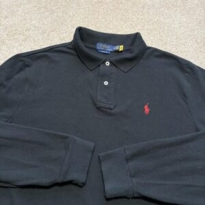 Polo Ralph Lauren Polo Shirt Mens XL Black Classic Fit Long Sleeve Pique Cotton